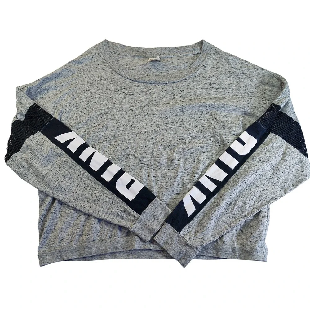 Victoria's Secret PINK Gray Long Sleeve Logo Mesh‎ Sleeve Athletic Top L